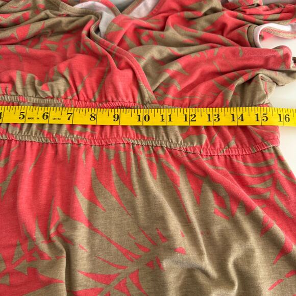 Floral Maxi Dress Size Large Tan Coral Tropical Vacation Resortwear Beachy - Picture 9 of 11